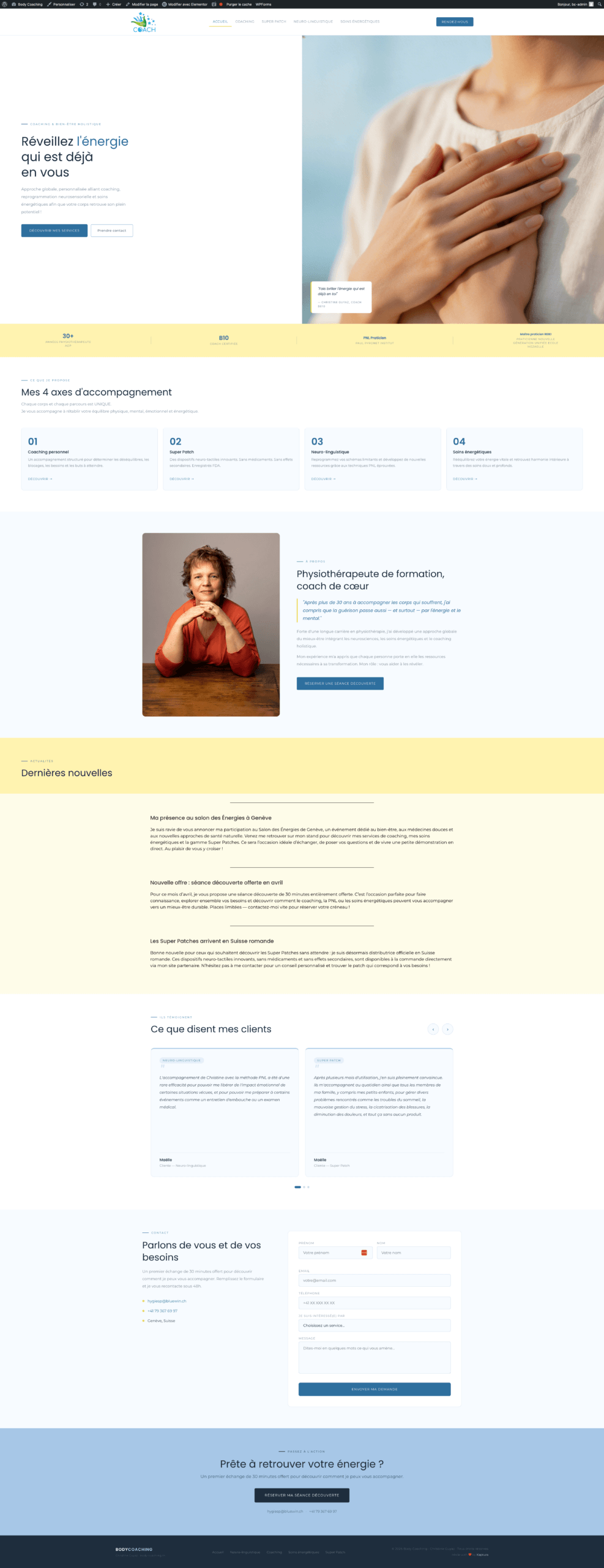 Desktop screenshot of the Body Coaching website presenting coaching, wellness and personalised support services